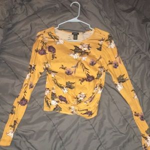 Yellow Floral Long Sleeve Cropped Shirt